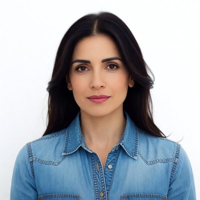 Woman in blue denim shirt