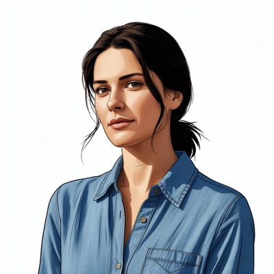 Woman in blue shirt portrait