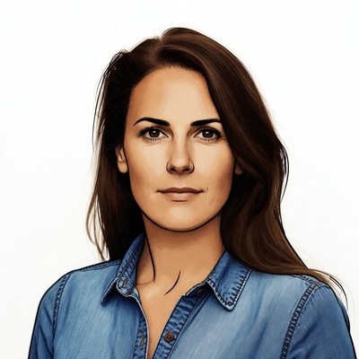Woman in blue shirt portrait