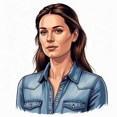 Woman in blue denim shirt portrait