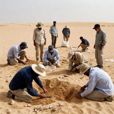 Archaeologists Excavating Artifacts in Desert