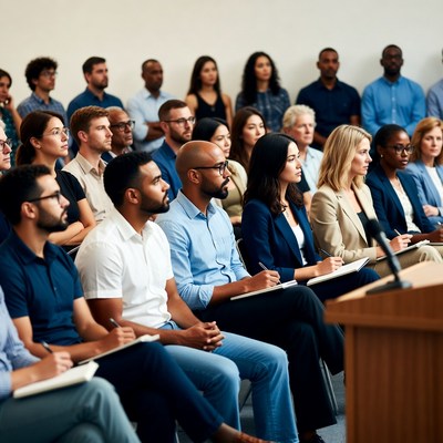 Diverse audience attending business conference