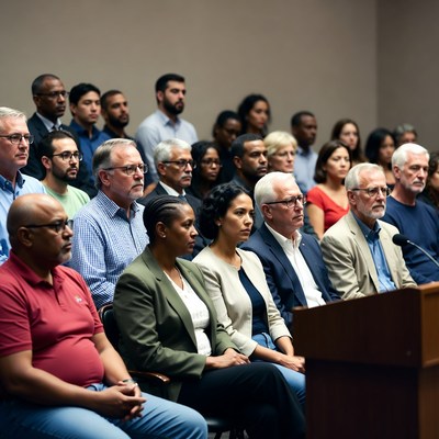 Diverse group at podium meeting