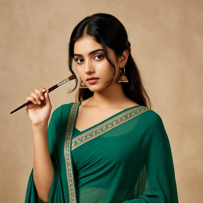 Indian woman holding paintbrush