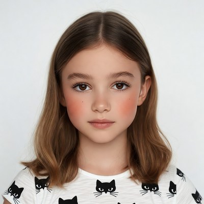 Girl with cat print shirt