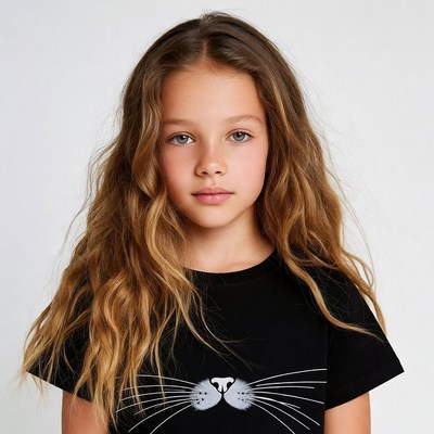 Girl in cat face t-shirt