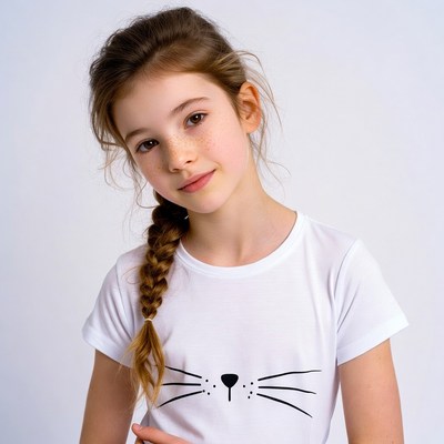Girl in cat face t-shirt