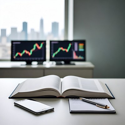 Stock charts on dual monitors with notebook