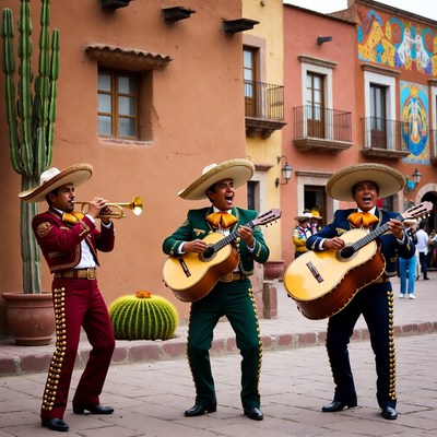 Mariachi musicians playing on street