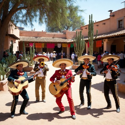 Mexican Mariachi Band Playing Guitars