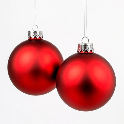 Two Red Christmas Ornaments Hanging