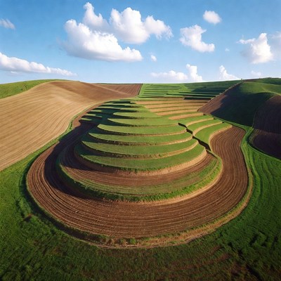 Spiral Terraced Farmland Aerial View