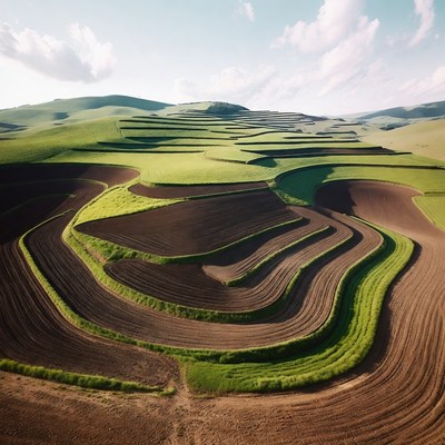 Terraced Green Hills and Fields