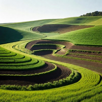 Spiral Terraced Green Hills Landscape