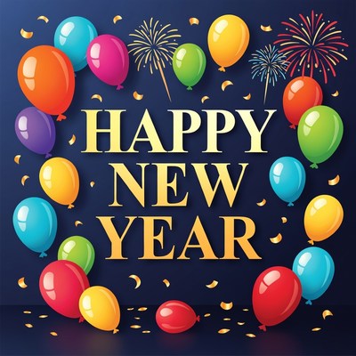 Happy New Year Balloons Fireworks