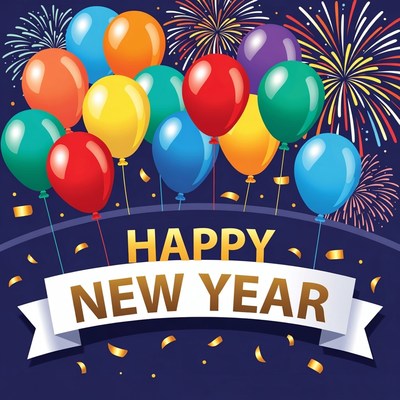 Happy New Year Balloons Fireworks