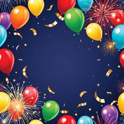 Colorful Balloons and Fireworks Background