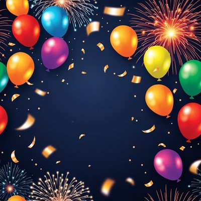 Colorful Balloons and Fireworks Background