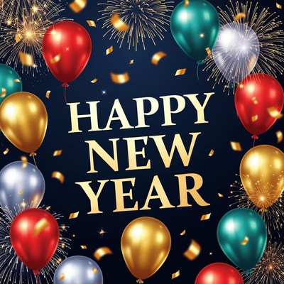 Happy New Year Balloons Fireworks