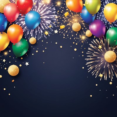 Colorful Balloons and Fireworks Background