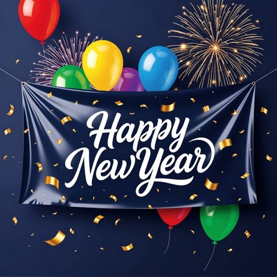 Happy New Year Balloons Banner