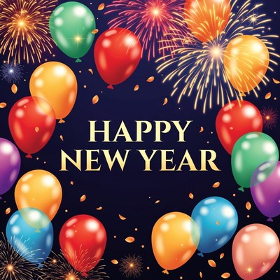 Happy New Year Balloons Fireworks