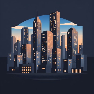 Sunset City Skyline Illustration
