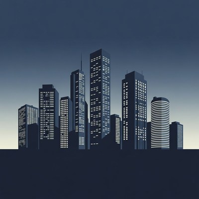 Silhouette City Skyline at Night