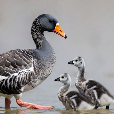 Greylag Goose with Goslings