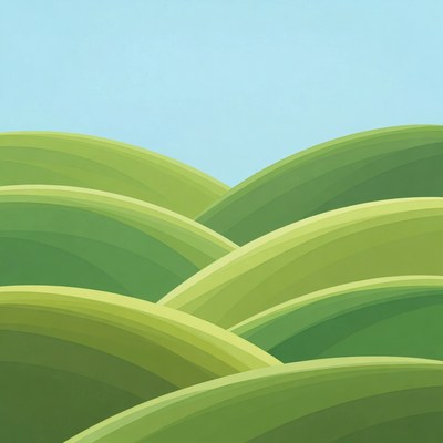 Rolling Green Hills Under Blue Sky
