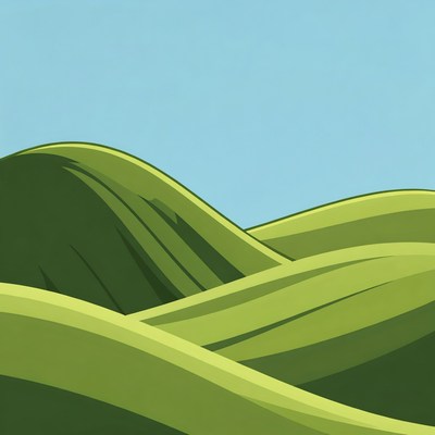 Green Hills Under Blue Sky