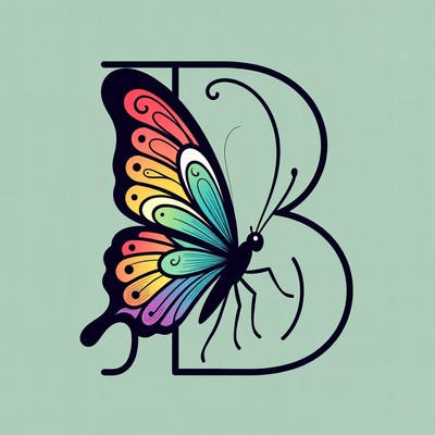 Rainbow Butterfly Letter B Illustration