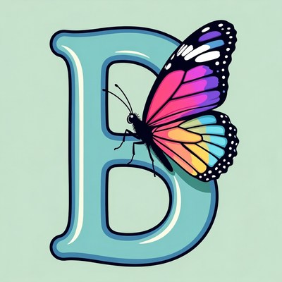 Colorful Butterfly on Blue Letter B