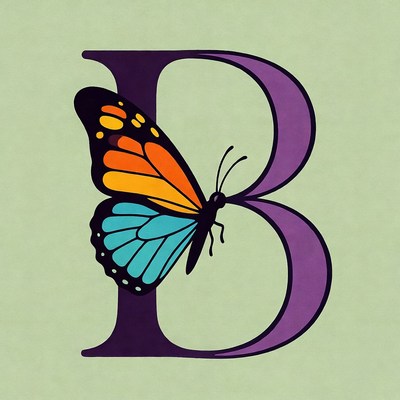 Colorful Butterfly on Purple Letter B