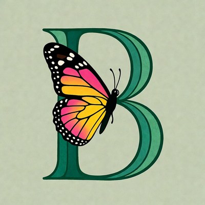 Butterfly perched on green letter B