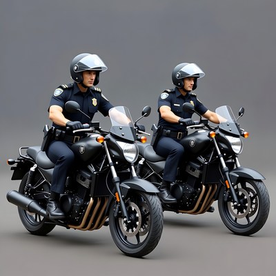 Two police officers on black motorcycles