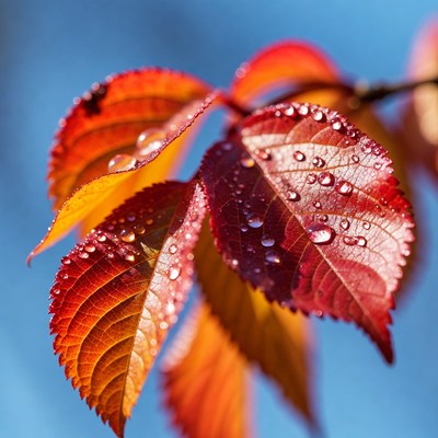 Autumn Leaves with Dew Drops