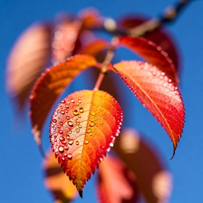 Autumn leaves with water droplets