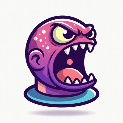Angry Purple Monster Head Illustration