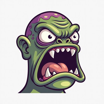 Angry Green Zombie Head Illustration