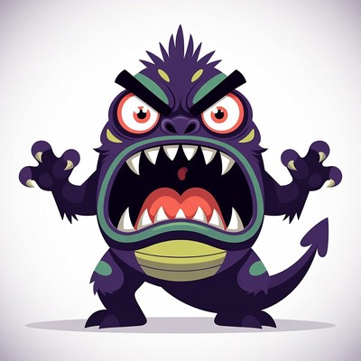 Angry roaring cartoon monster
