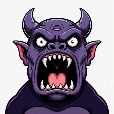 Roaring Purple Cartoon Demon