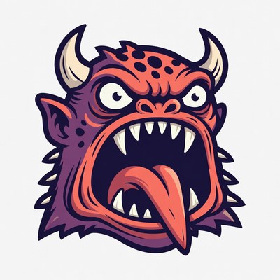 Cartoon snarling horned demon face