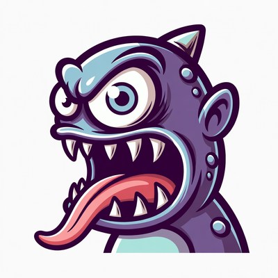Cartoon Monster Roaring with Tongue Out