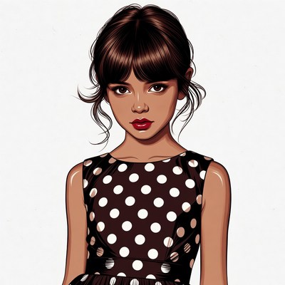 Girl in polka dot dress illustration