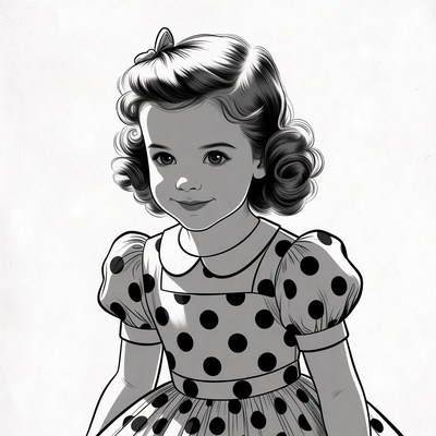 Girl in polka dot dress illustration