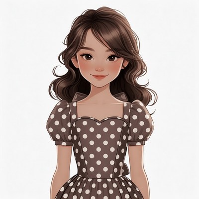 Asian girl in polka dot dress