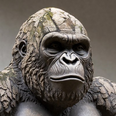 Mossy stone gorilla sculpture