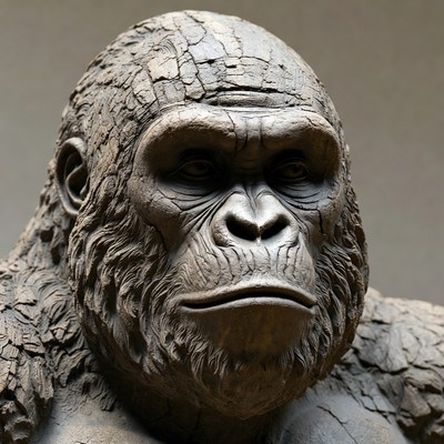 Clay Gorilla Head Sculpture