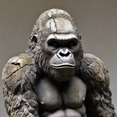 Weathered stone gorilla statue